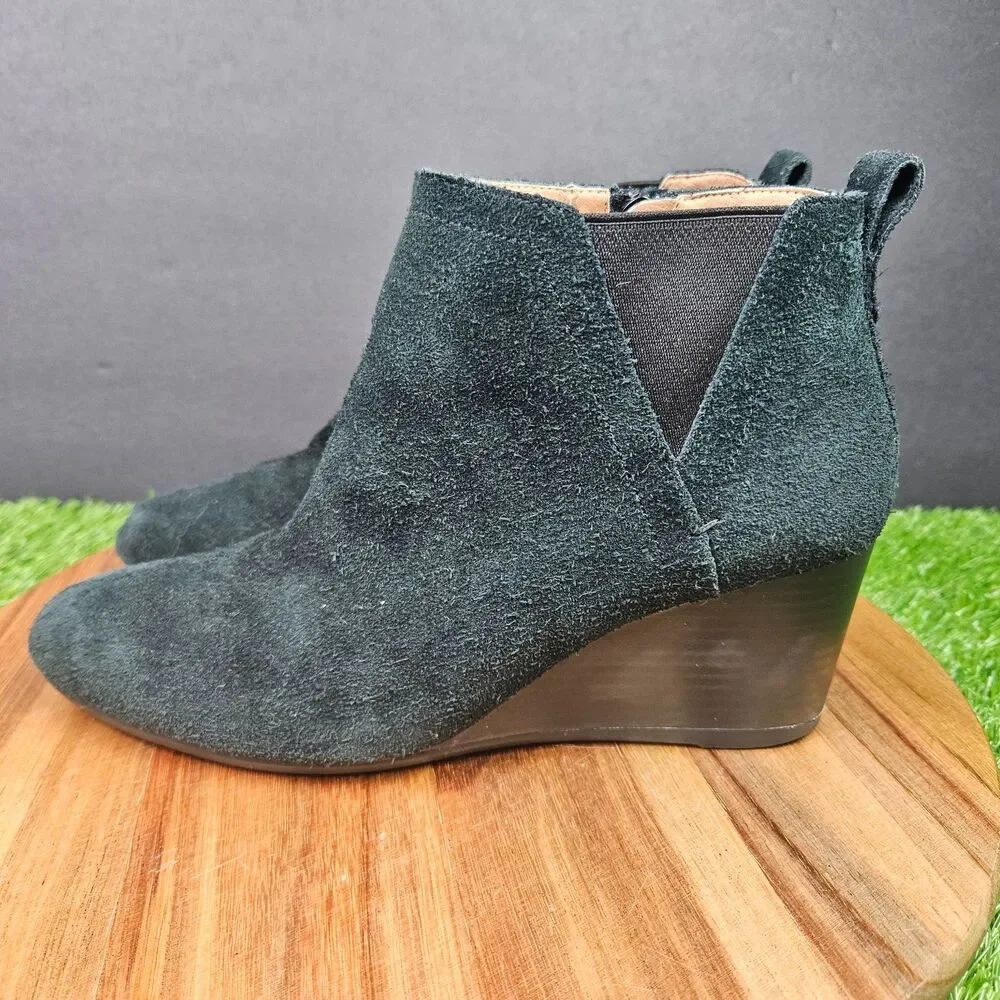 Vionic Paloma Wedge Ankle Boots Black Suede Leather Weather Resistant Size 8